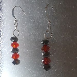 Black & Red faceted crystal earrings. Handmade USA